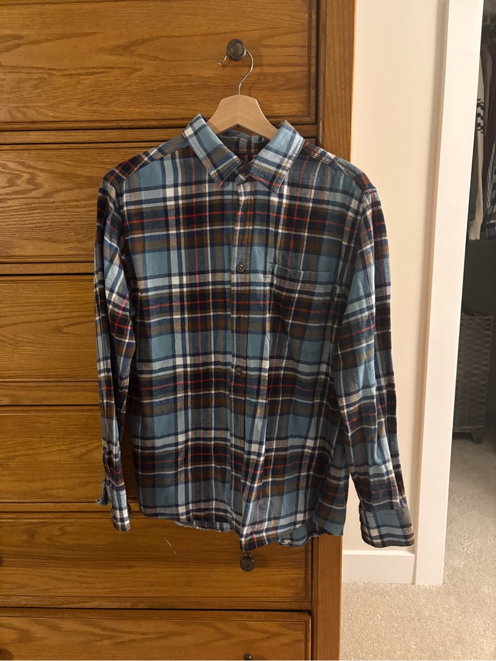 Men's Eddie Bauer Light Blue Plaid Button-Down Shirt